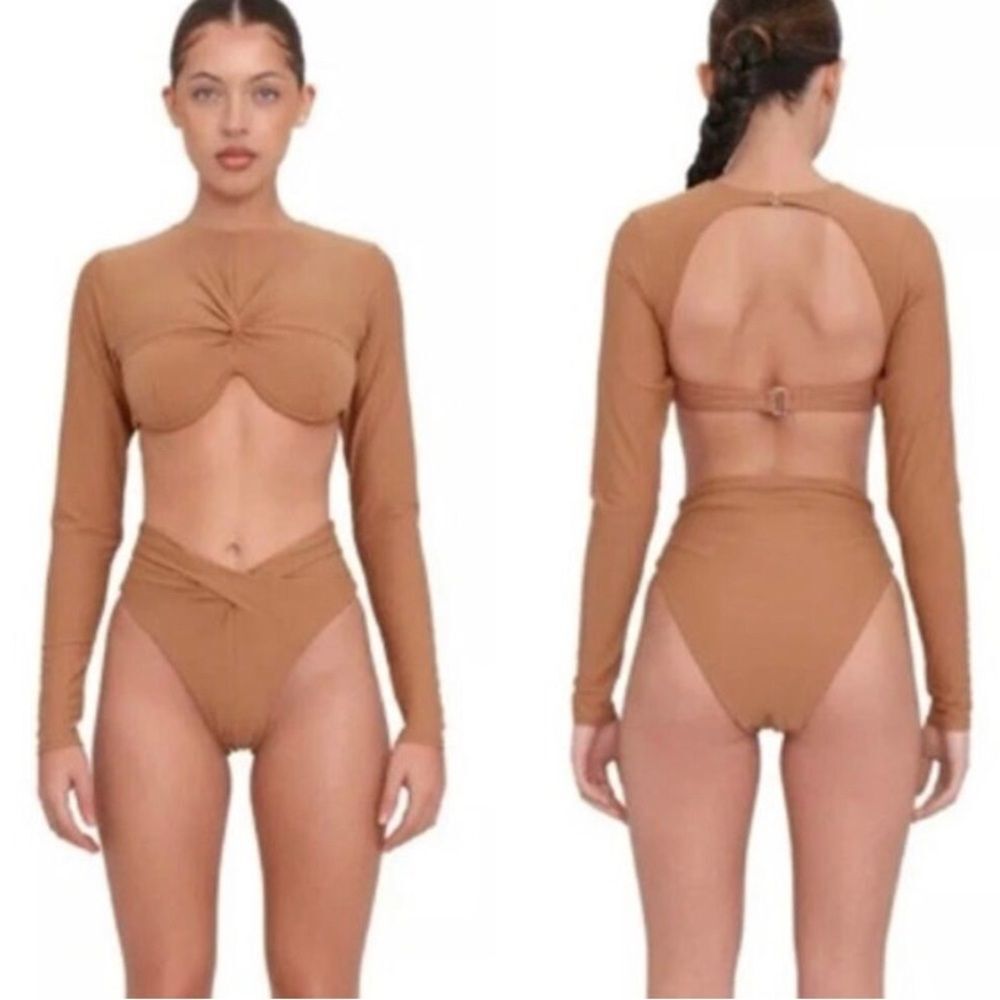 Andrea Iyamah Akacia Bikini Set Top and High Waist Bottoms Nude Small US (4-6)